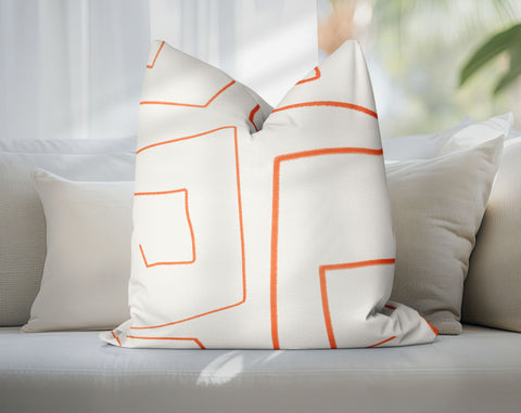 Mazey Loops H Orange on Off - White Decorative Pillow Throw Cover - Cush Potato Pillows