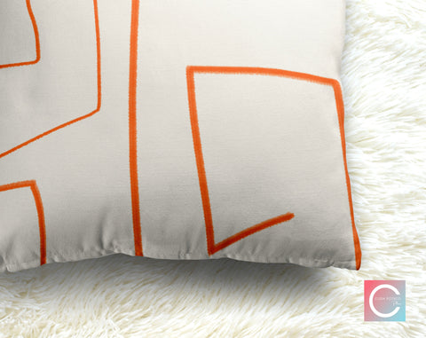 Mazey Loops H Orange on Off - White Decorative Pillow Throw Cover - Cush Potato Pillows