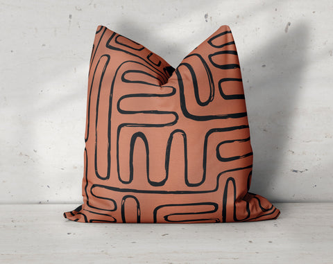 Nazca Lines Terracotta Orange Decorative Pillow Throw Cover - Cush Potato Pillows