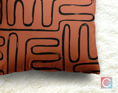 Nazca Lines Terracotta Orange Decorative Pillow Throw Cover - Cush Potato Pillows