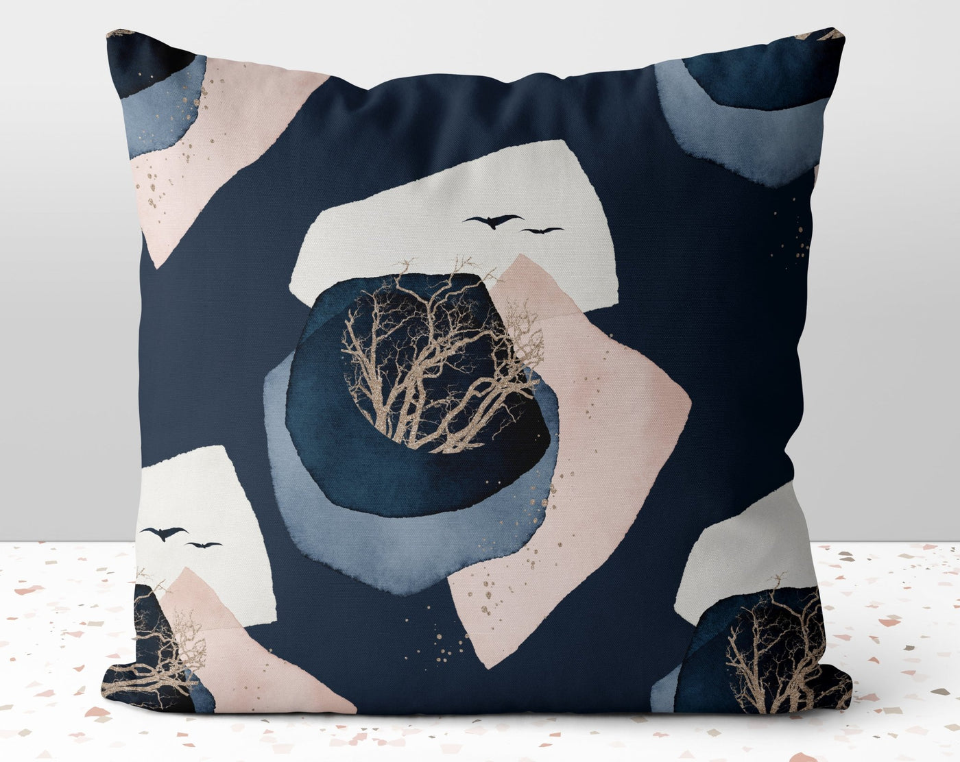Abstract Birds and Branches Blue Throw Pillow with Insert - Cush Potato Pillows