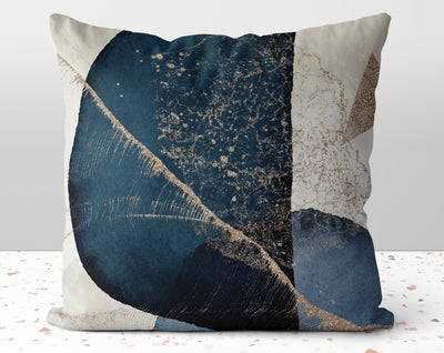 Abstract Bold Blues with Gold Printed Accents Pillow Throw Cover with Insert - Cush Potato Pillows
