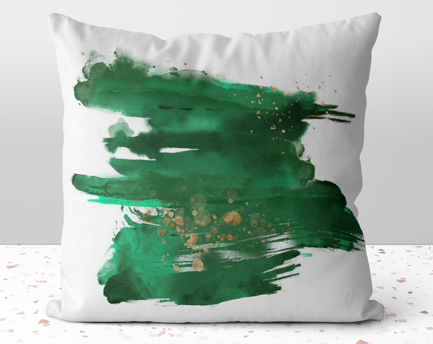Abstract Emerald Green Brush Strokes with Gold Printed Accents Pillow Throw Cover with Insert - Cush Potato Pillows