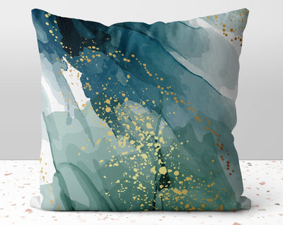 Abstract Emerald Green with Gold Printed Accents Pillow Throw Cover with Insert - Cush Potato Pillows