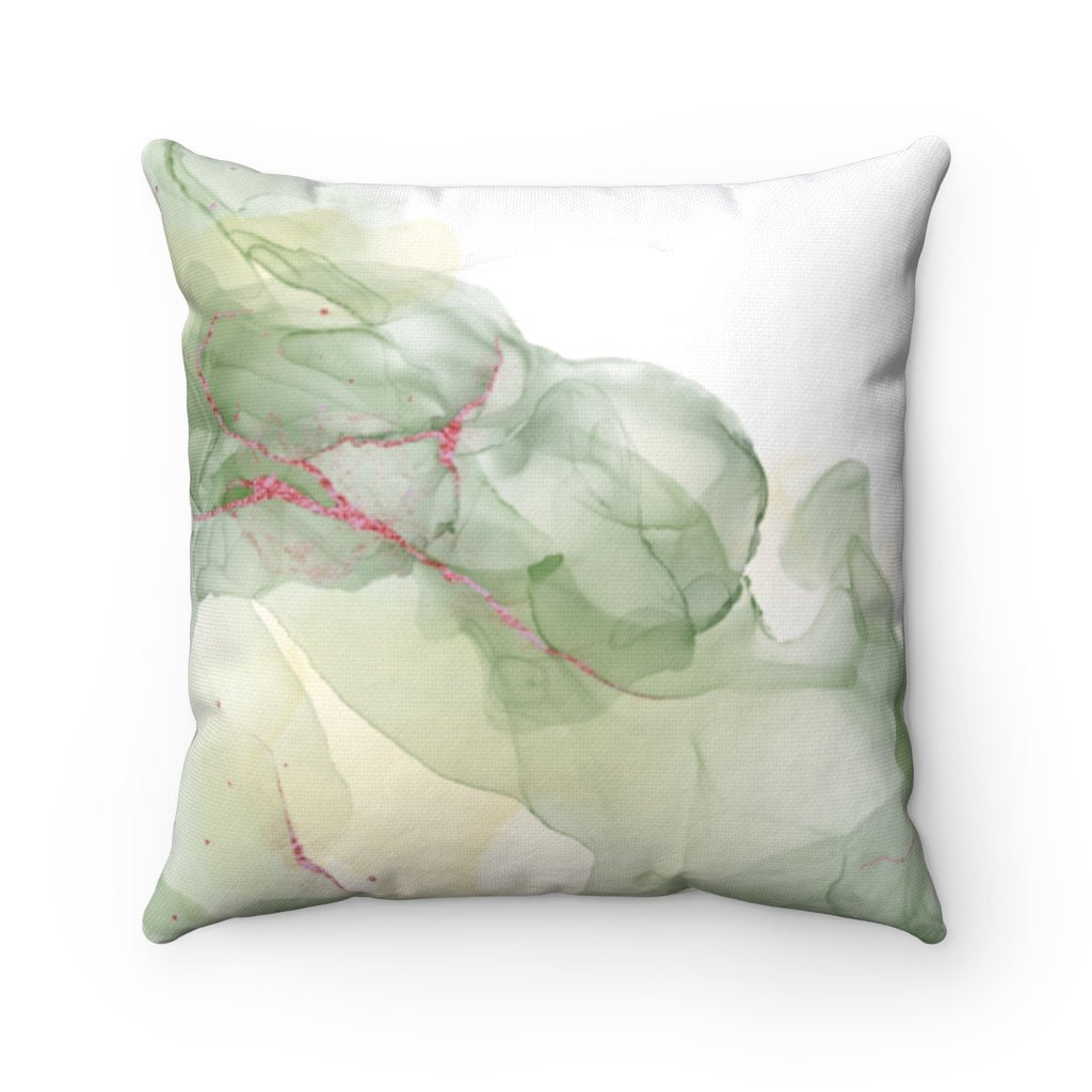 Abstract Fog Jade Green Square Pillow with Lavender Accents with Cover Throw with Insert - Cush Potato Pillows