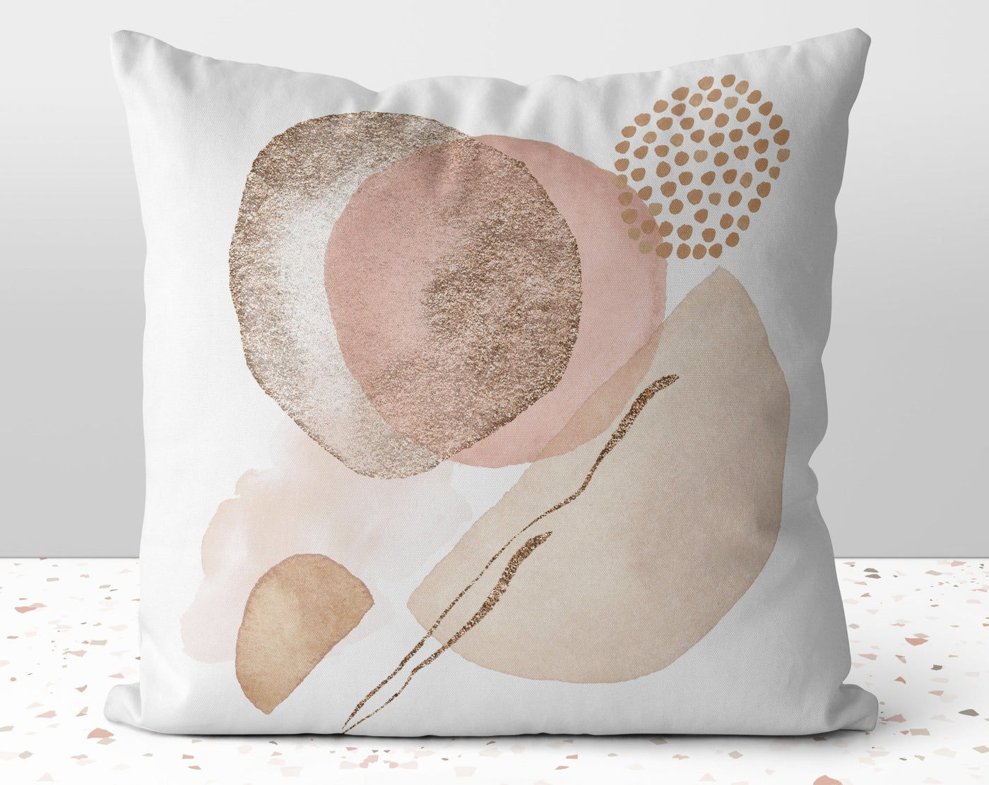 Abstract Glam Pink Beige Square Pillow with Dotted Accents with Cover Throw with Insert - Cush Potato Pillows