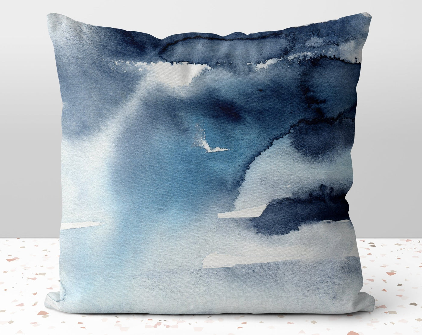 Abstract Landscape Seaside Blue Square Pillow with Cover Throw with Insert - Cush Potato Pillows