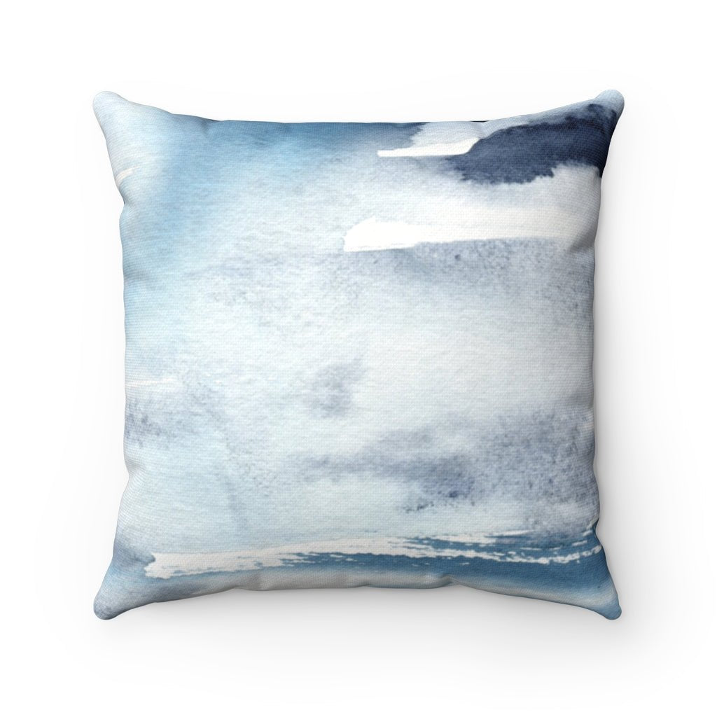 Abstract Landscape Seaside Blue Square Pillow with Cover Throw with Insert - Cush Potato Pillows