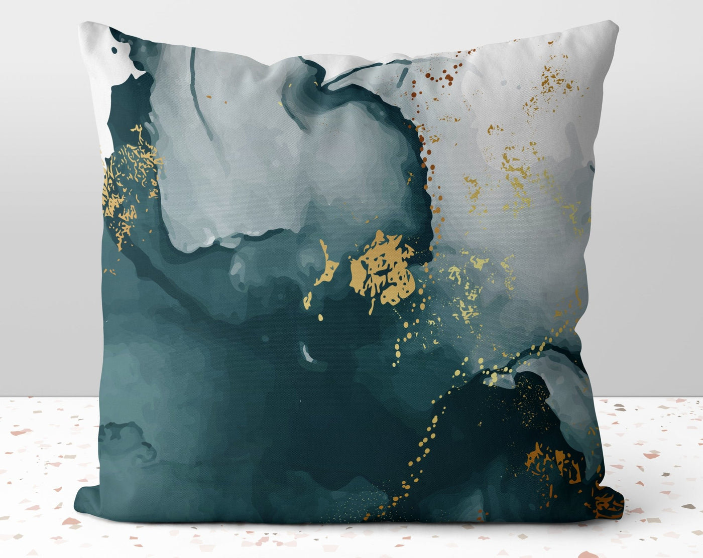 Abstract Marble Emerald Green with Gold Printed Accents Pillow Throw Cover with Insert - Cush Potato Pillows