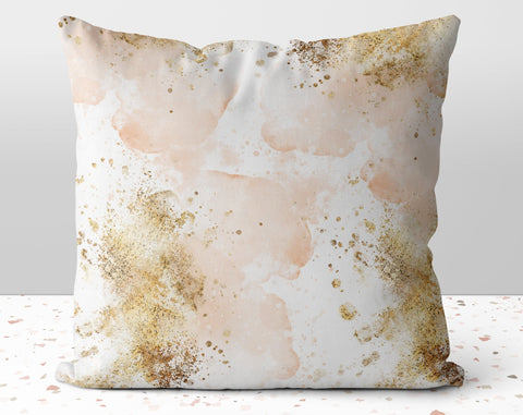Abstract Peach + Gold Printed Accents Pillow Throw Cover with Insert - Cush Potato Pillows