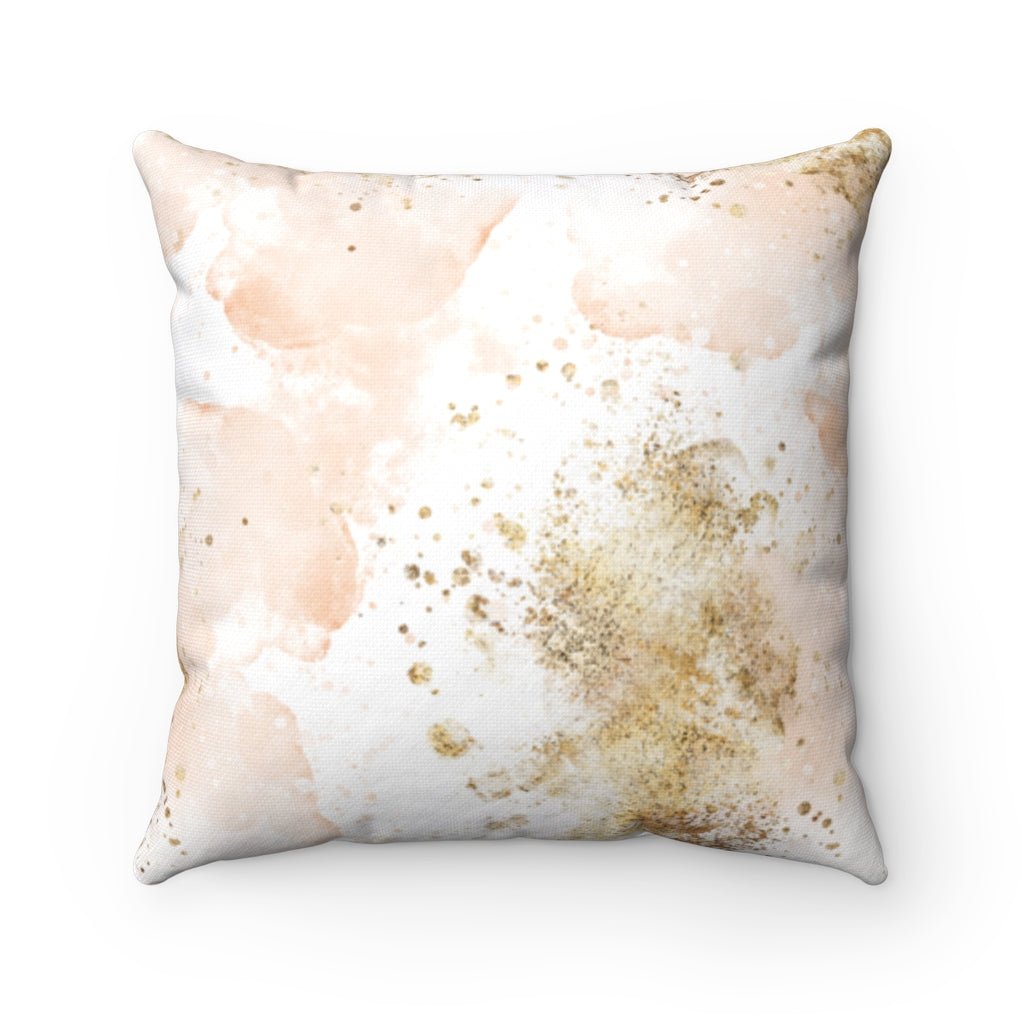 Abstract Peach + Gold Printed Accents Pillow Throw Cover with Insert - Cush Potato Pillows