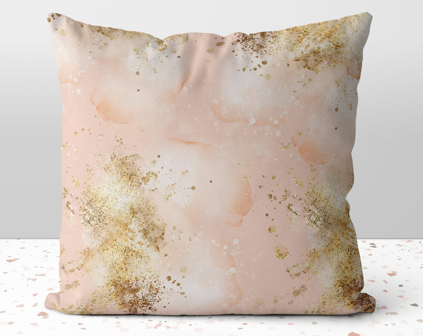 Abstract Pink + Gold Printed Accents Pillow Throw Cover with Insert - Cush Potato Pillows