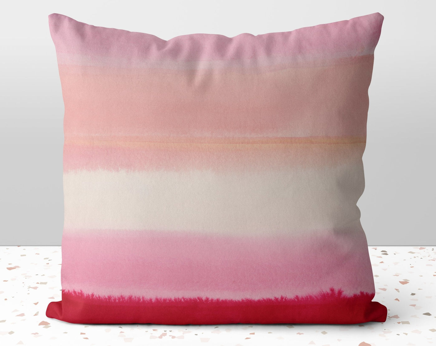 Abstract Pink Strawberry Sunset Landscape Stripes Pillow Throw Cover with Insert - Cush Potato Pillows