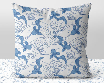 Blue Asian Koi Fish Pillow Throw Cover with Insert - Cush Potato Pillows