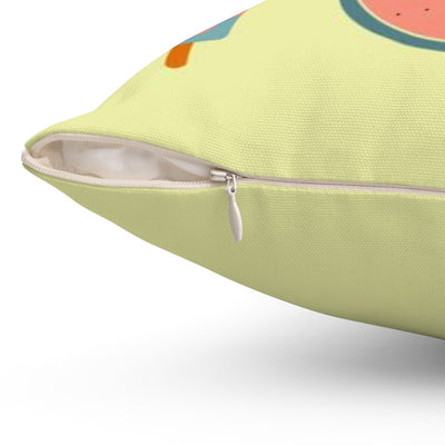 Boho Summer Yellow Square Pillow Cover Throw with Flamingo Dolphin Popsicle Watermelon Accents - Cush Potato Pillows