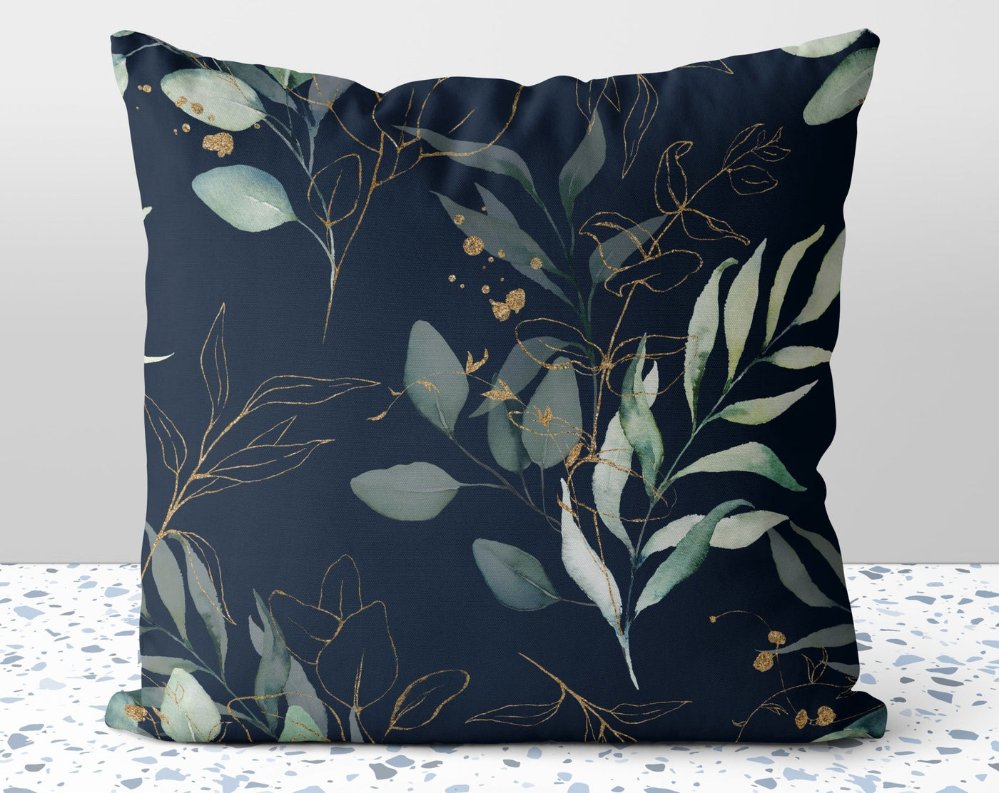 Calm Eucalyptus Leaves on Royal Blue Pillow Throw Cover