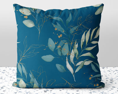 Calm Eucalyptus Leaves on Tropical Blue Pillow Throw Cover