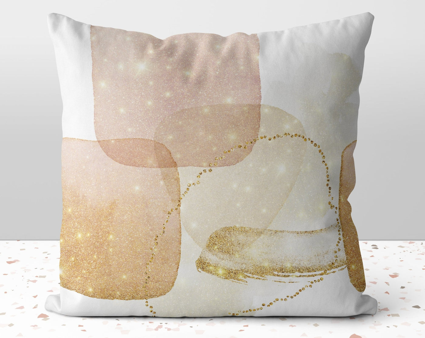 Celestial Glam Peach Pink with Gold Printed Accents Pillow Throw Cover with Insert - Cush Potato Pillows