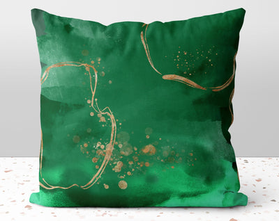 Chic Emerald Green with Gold Printed Accents Pillow Throw Cover with Insert - Cush Potato Pillows