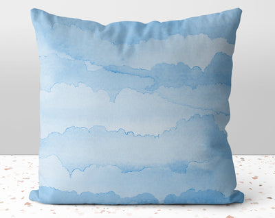 Chic + Glam Clouds Blue Square Pillow with Water Brush Printed Accents with Cover Throw with Insert - Cush Potato Pillows