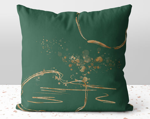 Chic Olive Green Square Pillow with Gold Printed Accents Pillow Throw Cover