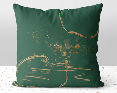 Chic Olive Green Square Pillow with Gold Printed Accents Pillow Throw Cover