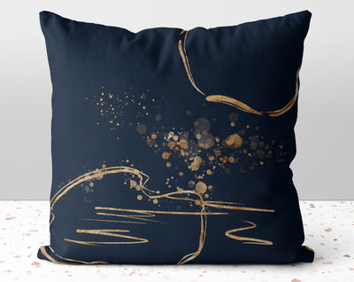 Chic Royal Blue with Gold Printed Accents Pillow Throw Cover with Insert - Cush Potato Pillows