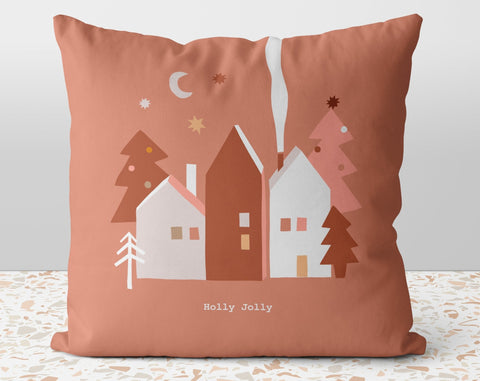 Christmas Boho Town Pink Pillow Throw Cover