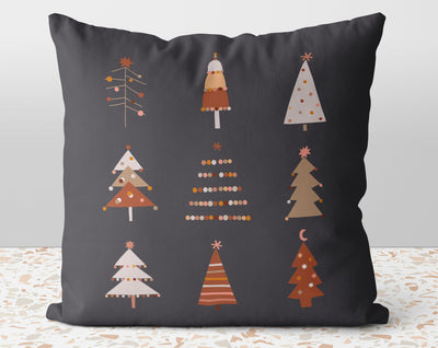 Christmas Boho Trees Ornaments Happy Holidays Grey Pink Red Square Pillow with Cover Throw with Insert - Cush Potato Pillows