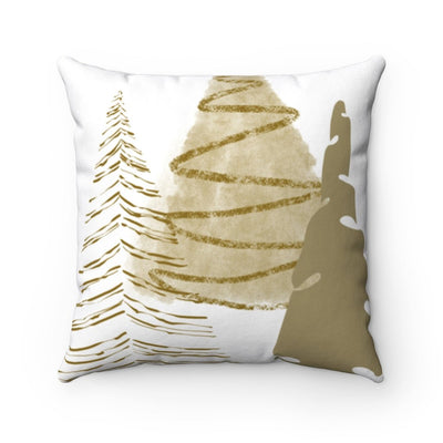 Christmas Elegant Trees Seasons Greetings White Green Gold Square Pillow with Cover Throw with Insert - Cush Potato Pillows