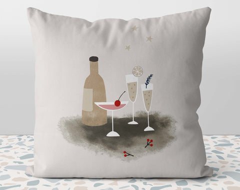 Christmas Festive Season Greetings Champagne Martini Pillow Throw Cover with Insert - Cush Potato Pillows