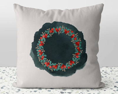 Christmas Festive Season Greetings Wreath Ornaments Green Beige Square Pillow Pillow Throw Cover