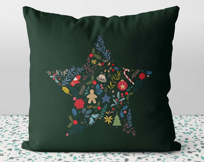 Christmas Festive Star Green Pillow Throw Cover with Insert - Cush Potato Pillows