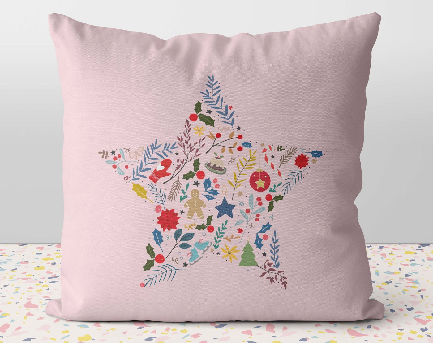 Christmas Festive Star Pink Pillow Throw Cover with Insert - Cush Potato Pillows