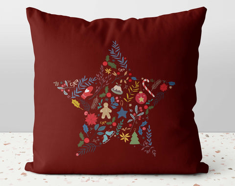 Christmas Festive Star Red Pillow Throw Cover