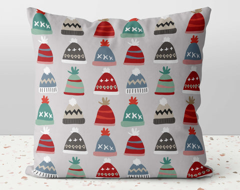 Christmas Festive Toque Season Greetings Gray Green Square Pillow Pillow Throw Cover