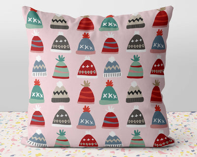 Christmas Festive Toques Pink Pillow Throw Cover