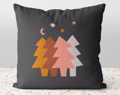 Christmas Festive Trees Gray Pillow Throw Cover with Insert - Cush Potato Pillows