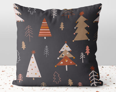Christmas Happy Holidays Festive Trees Grey Pillow Throw Cover