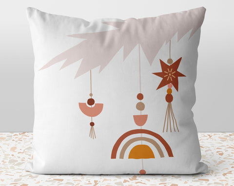 Christmas Ornaments Happy Holidays White with Pink Red Square Pillow with Cover Throw with Insert - Cush Potato Pillows
