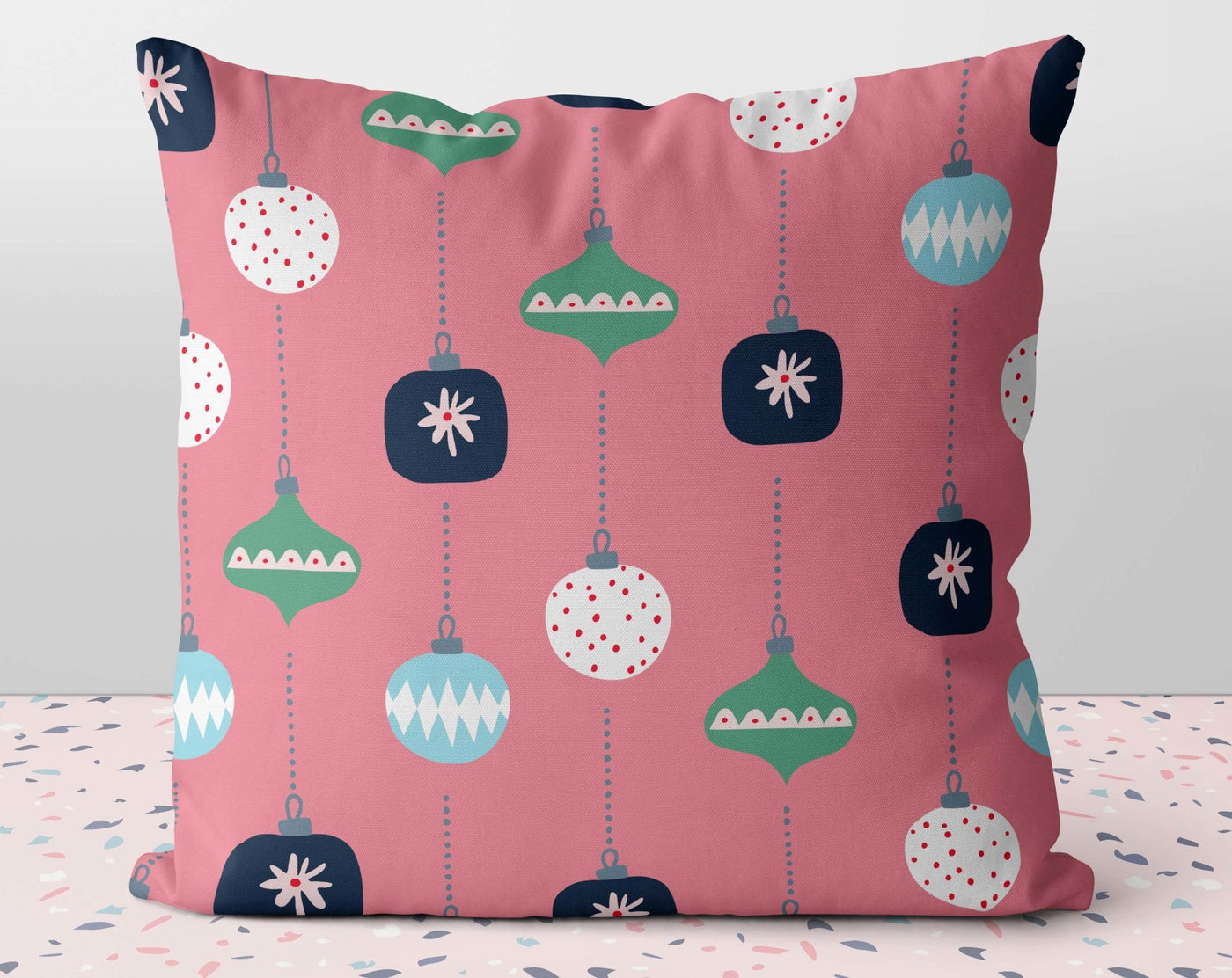 Christmas Ornaments Pink Pillow Throw Cover with Insert - Cush Potato Pillows