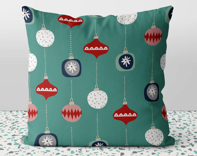 Christmas Ornaments Season Greetings Green Red Pillow Throw Cover