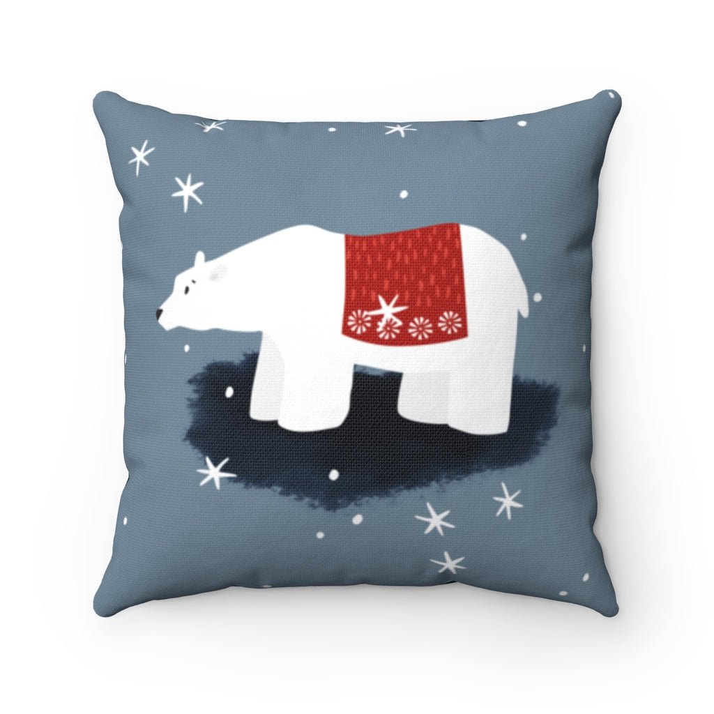 Christmas Polar Bear Blue Pillow Throw Cover