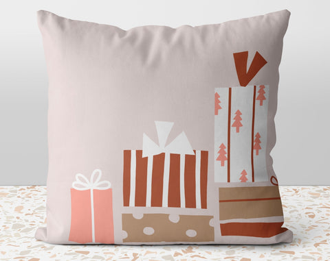Christmas Presents Happy Holidays Pink Pillow Throw Cover
