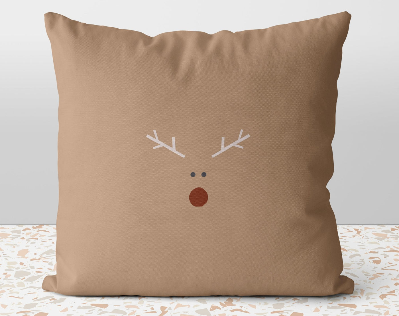 Christmas Red Nose Reindeer Beige Pillow Throw Cover with Insert - Cush Potato Pillows