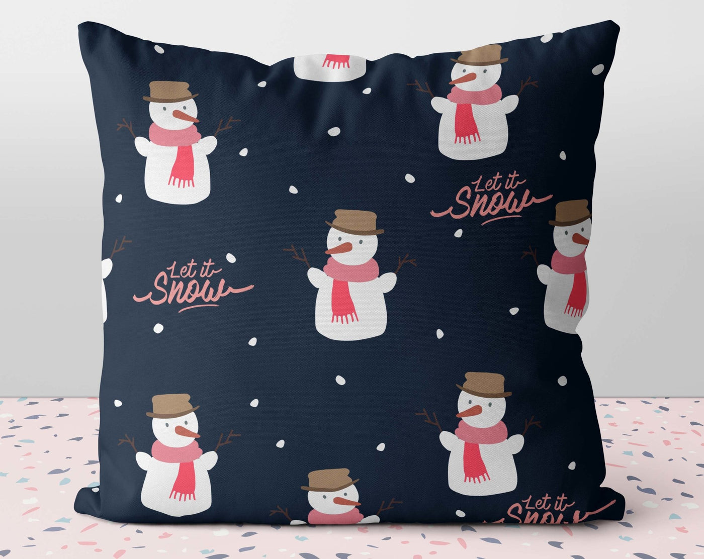 Christmas Snowman Let It Snow Blue Pillow Throw Cover with Insert - Cush Potato Pillows