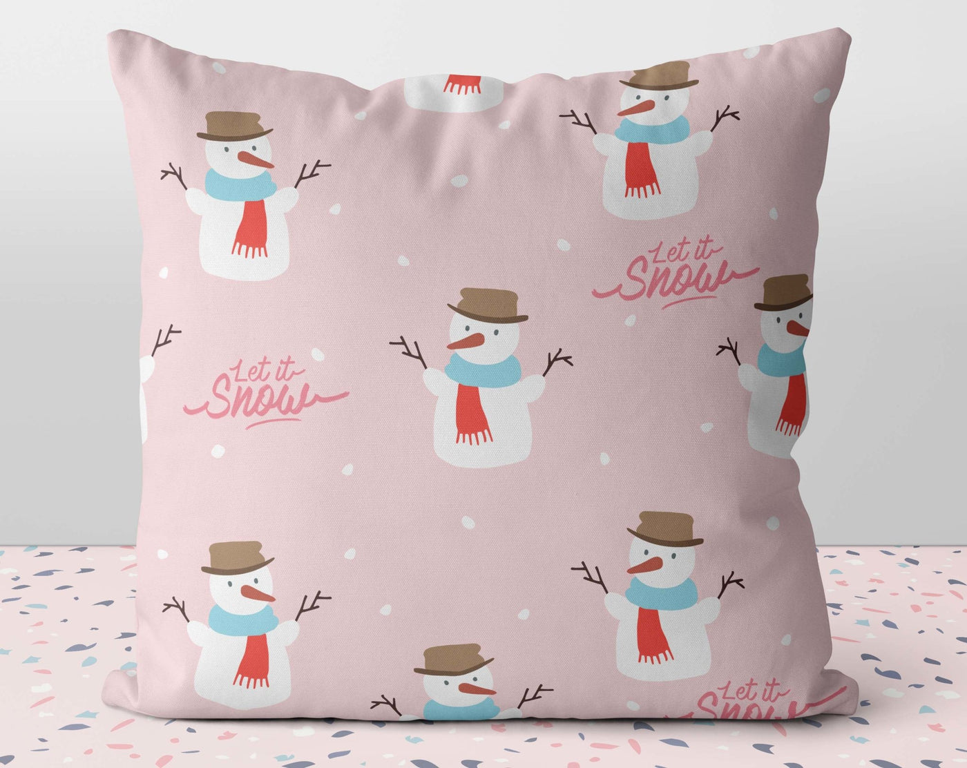 Christmas Snowman Let It Snow Pink Pillow Throw Cover