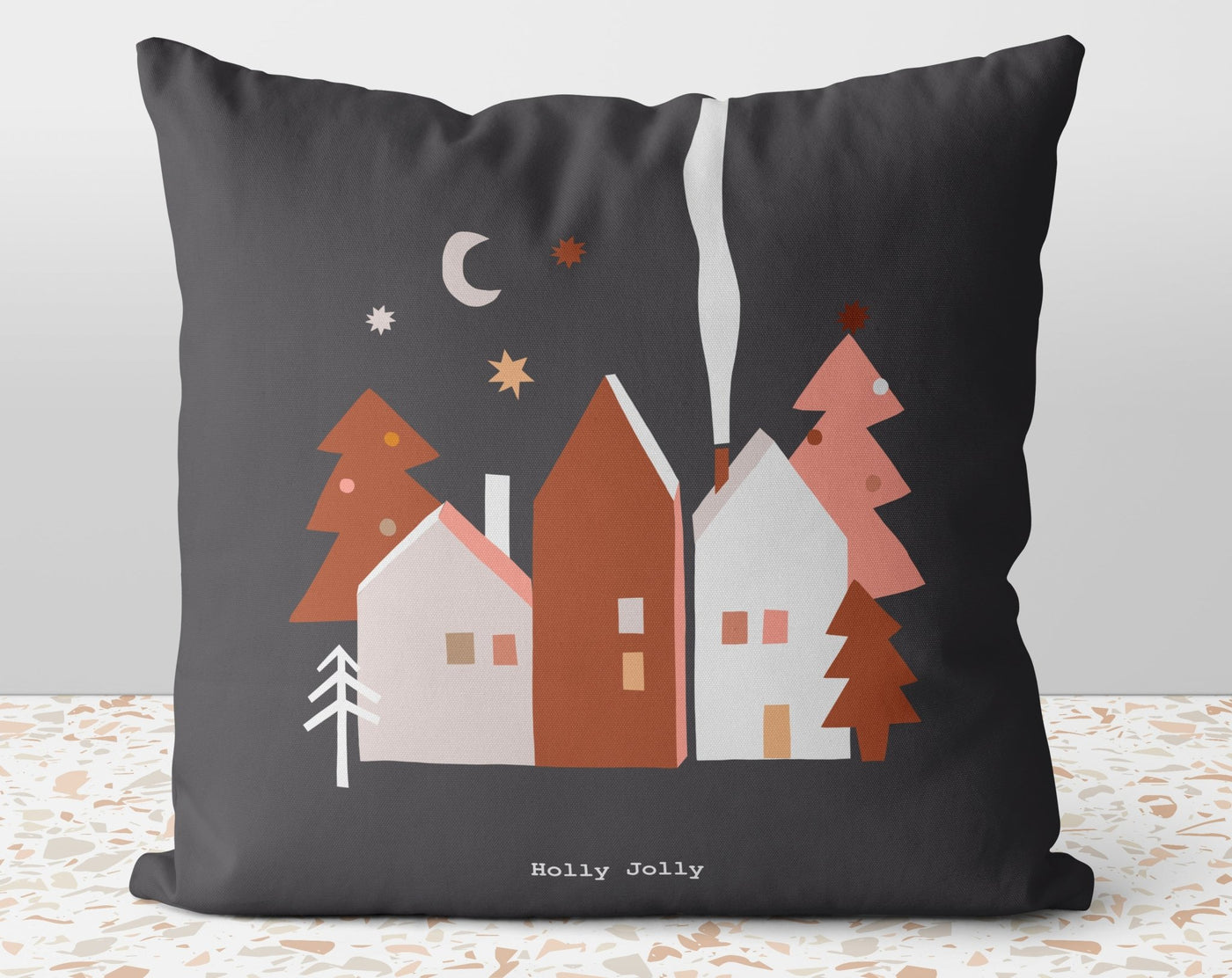Christmas Town Village Gray Pillow Throw Cover