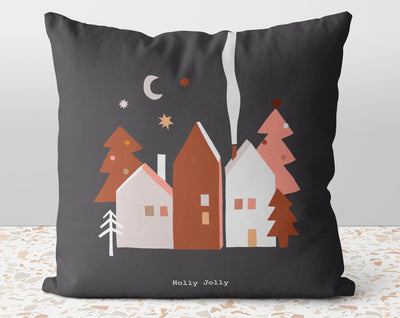 Christmas Town Village Gray Pillow Throw Cover