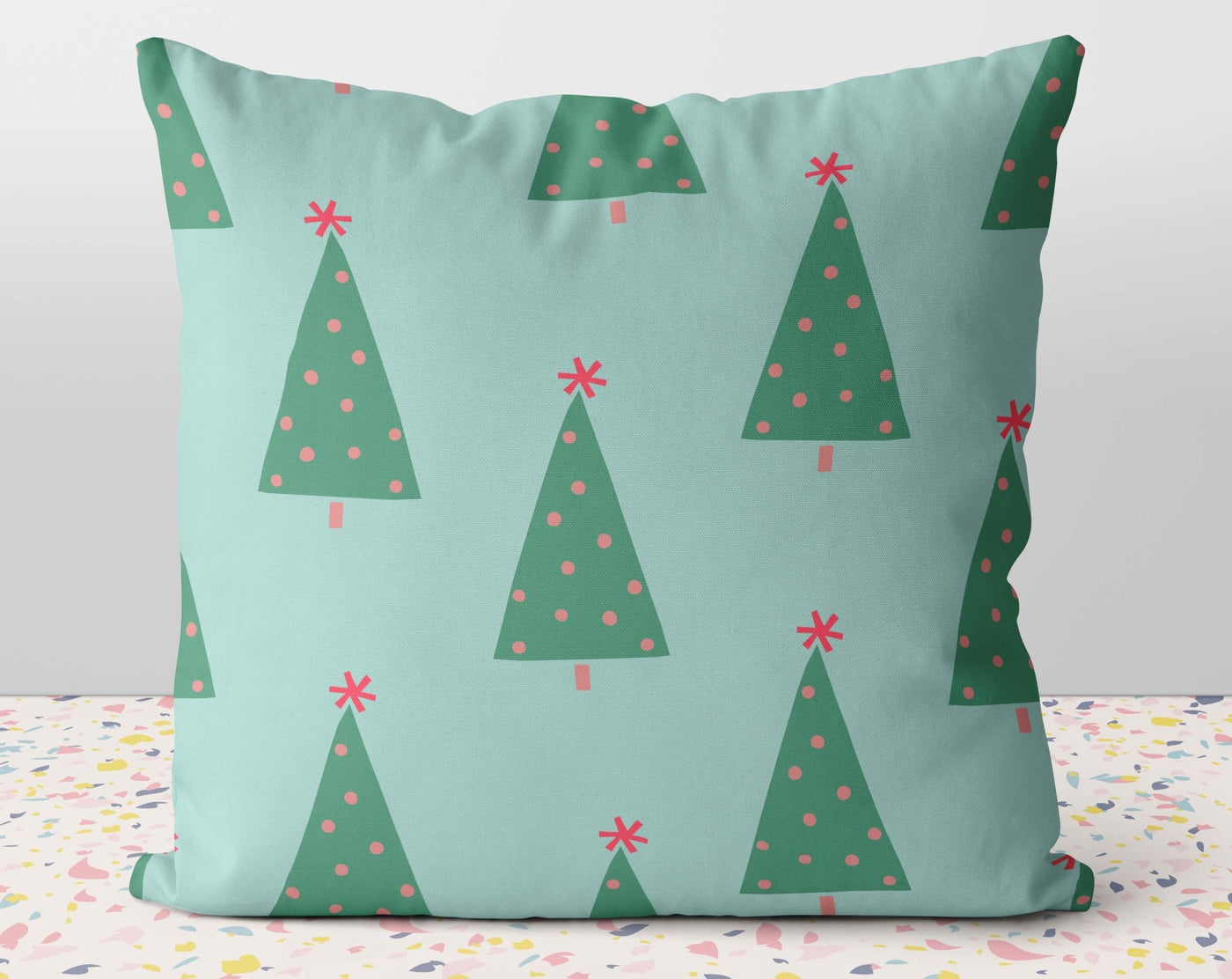 Christmas Trees Mint Green Pillow Throw Cover with Insert - Cush Potato Pillows